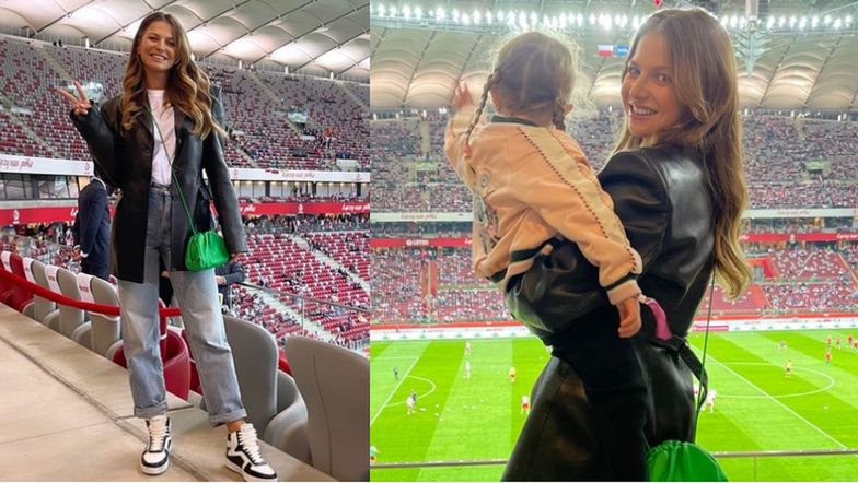 Anna Lewandowska z córką Klarą kibicuje Robertowi i polskiej drużynie w meczu z Albanią