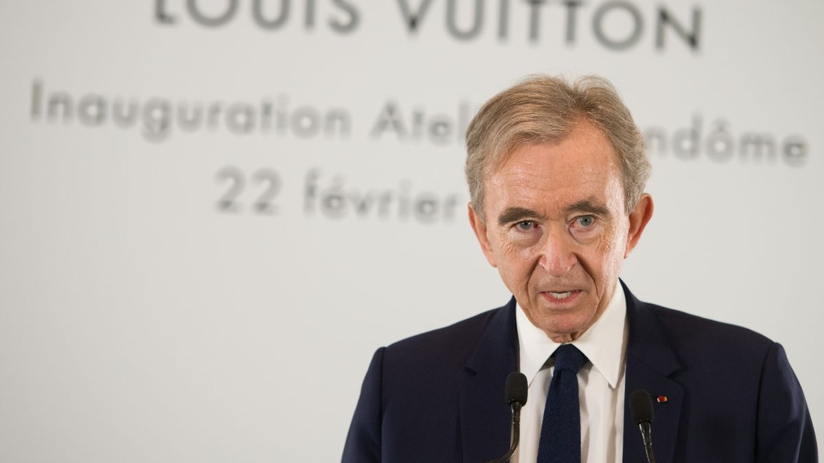 Bernard Arnault, billionaire and chairman of LVMH Moet Hennessy Louis Vuitton SE, speaks at the inauguration of the Atelier Louis Vuitton Vendome in Vendome, France, on Tuesday, Feb. 22, 2022. Arnault showed up at the new Louis Vuitton workshop in rural France, that will eventually create 400 jobs, with an A-list entourage that included French Finance Minister Bruno Le Maire as well as son Frederic. Photographer: Nathan Laine/Bloomberg via Getty Images