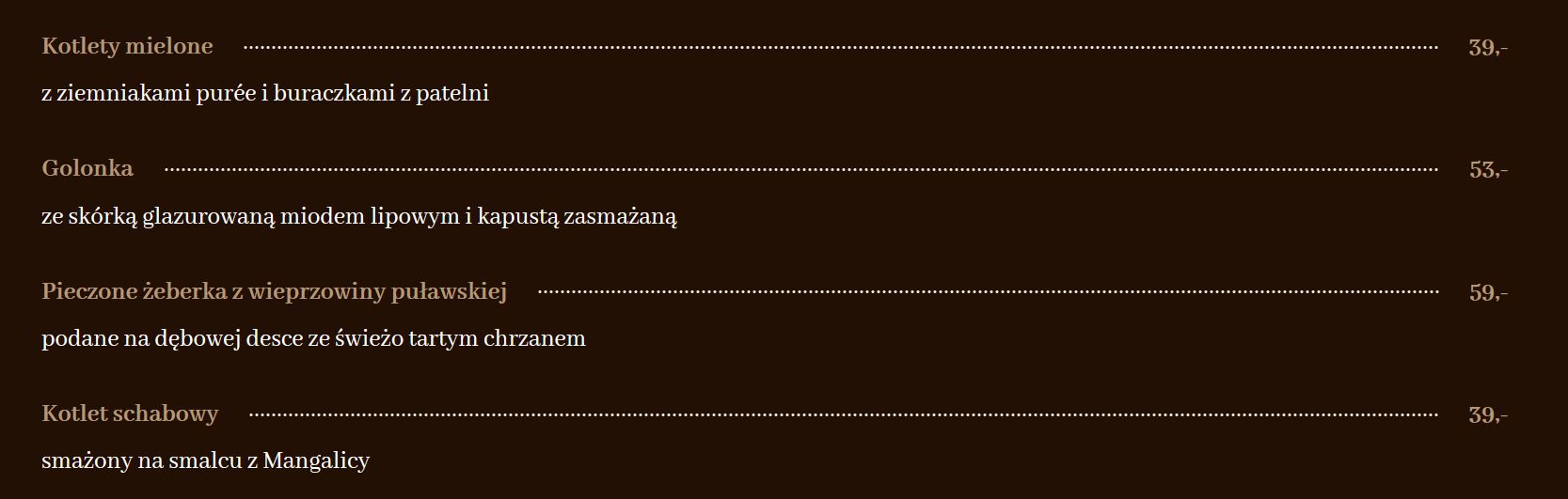 Menu w restauracji Piotra Adamczyka.