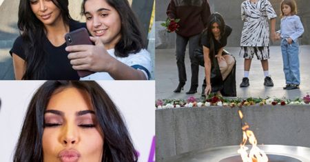 Posępna Kim Kardashian składa kwiaty pod pomnikiem Ofiar Ludobójstwa Ormian (FOTO)