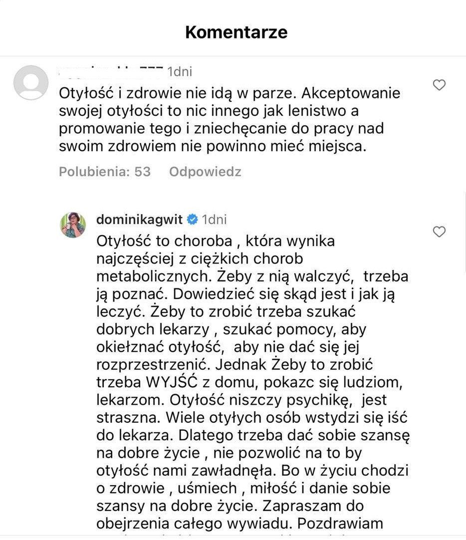 Dominika Gwit odpowiada na krytykę. Chodzi o słowa nt. otyłości