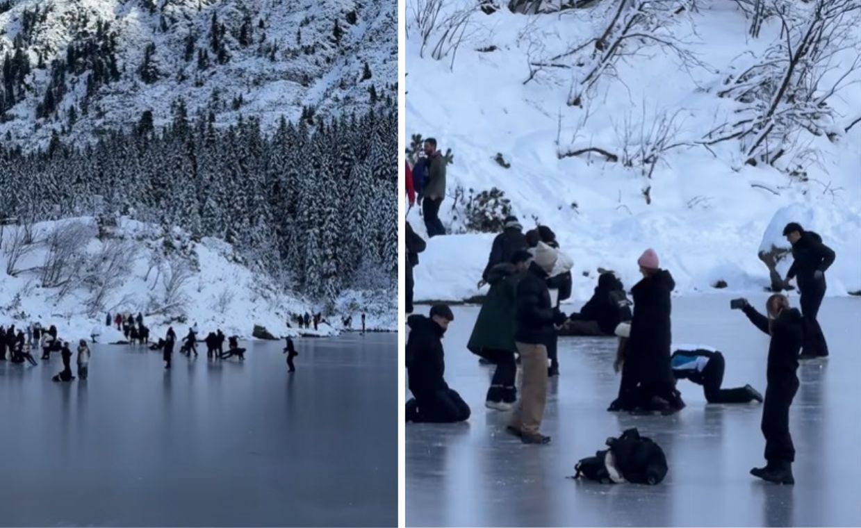 Szokujące nagranie. Zrobili sobie lodowisko z Morskiego Oka