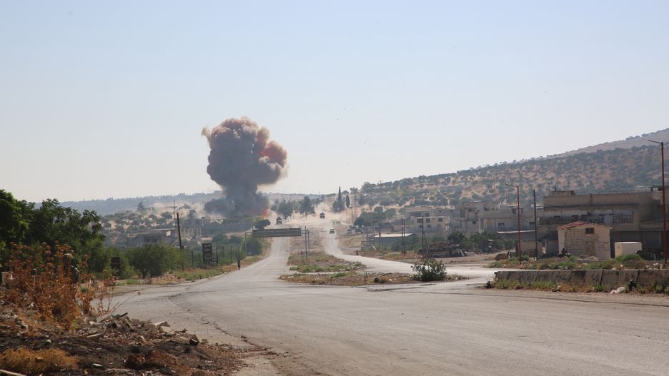 Smoke rises on the Aleppo-Latakia highway near the city of Jericho in northwestern Syria on July 14, 2020, due to a car bomb explosion while a Russian-Turkish patrol was on the international road, where a number of Russian soldiers were wounded and a Russian car was wounded. (Photo by Muhammad al-Rifai/NurPhoto via Getty Images)