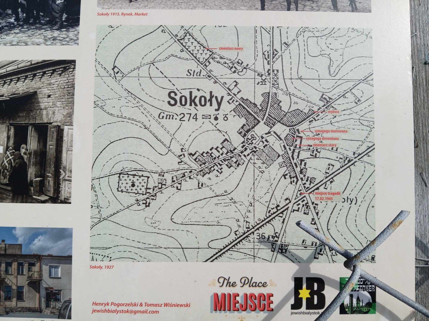 Tablica poświęcona Żydom w Sokołach przygotowana przez Henryka Pogorzelskiego oraz Miejsce