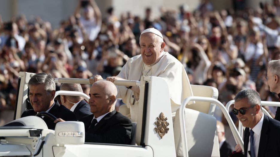 Pope Francis leads the weekly general audience in St Peter Square in Vatican, Vatican City, 6 Sept 2023. (Photo by Massimo Valicchia/NurPhoto via Getty Images)