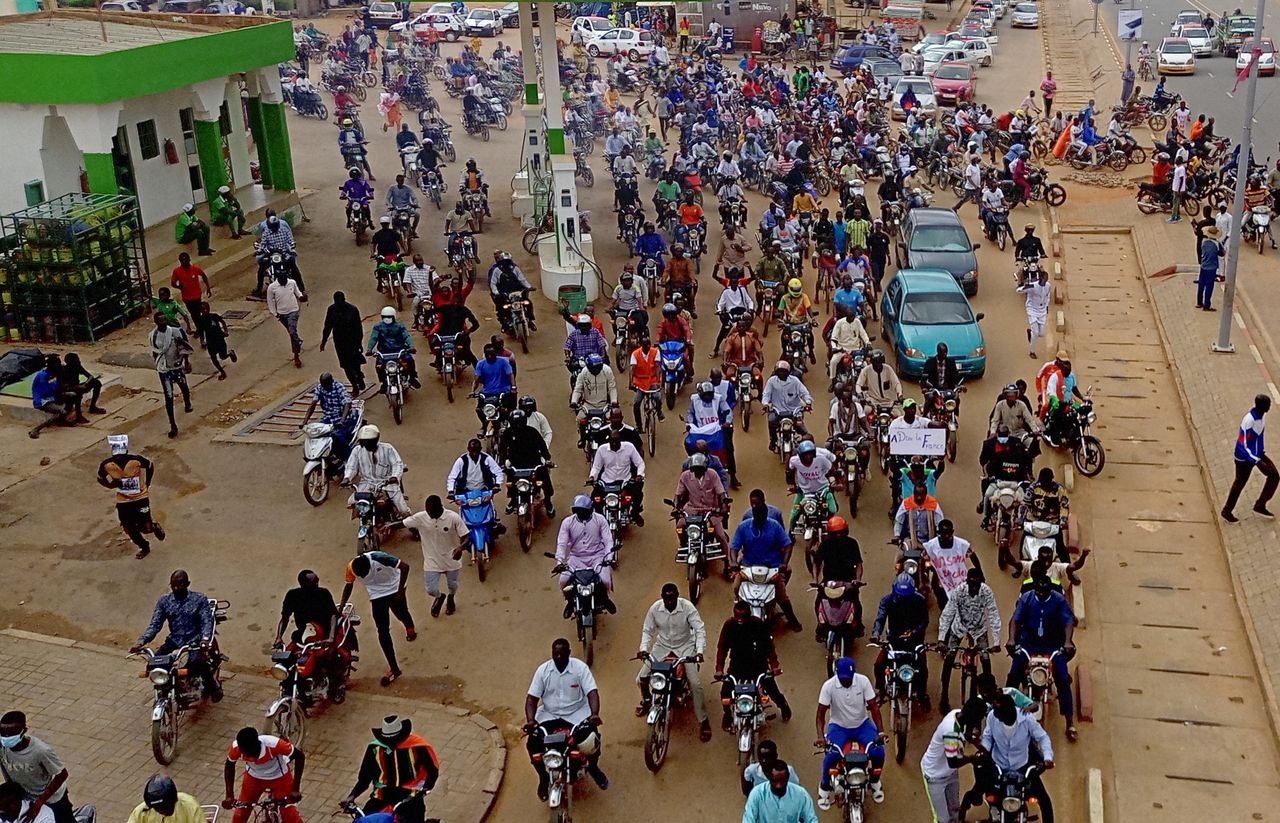 Supporters of the coup during a demonstration in Niamey