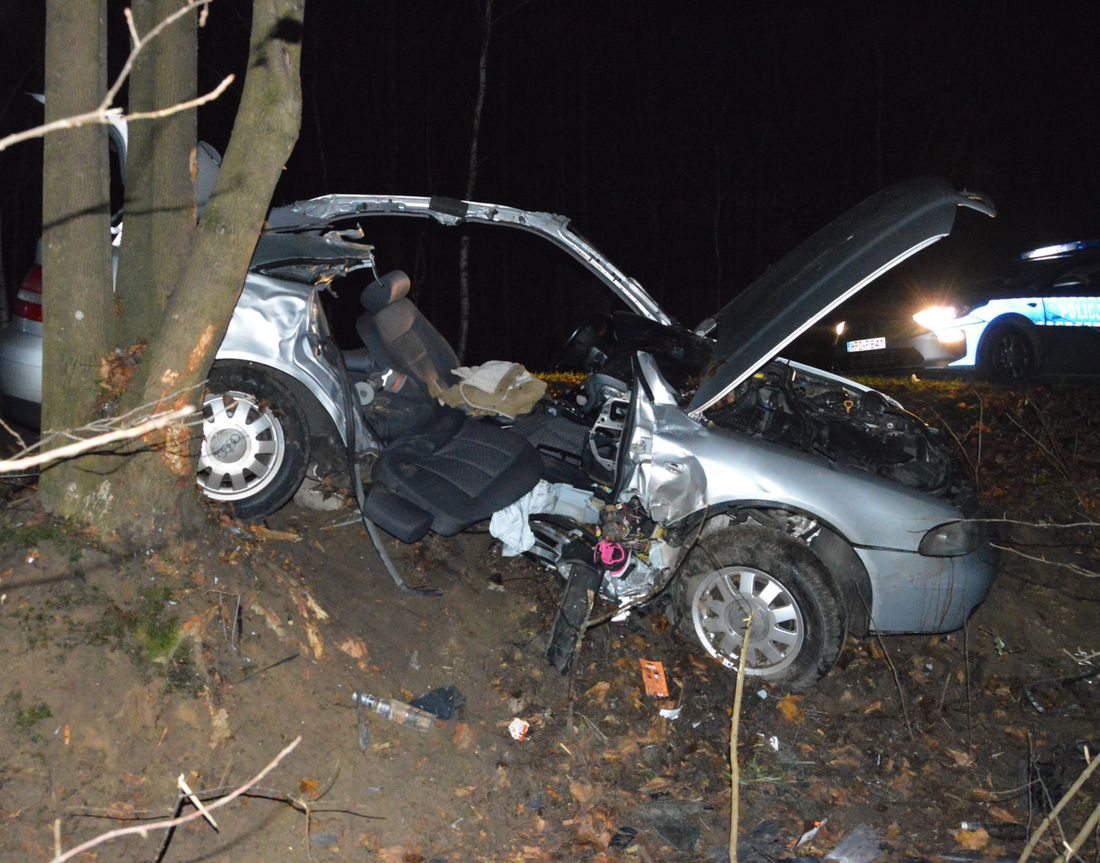 Audi uderzyło w drzewo