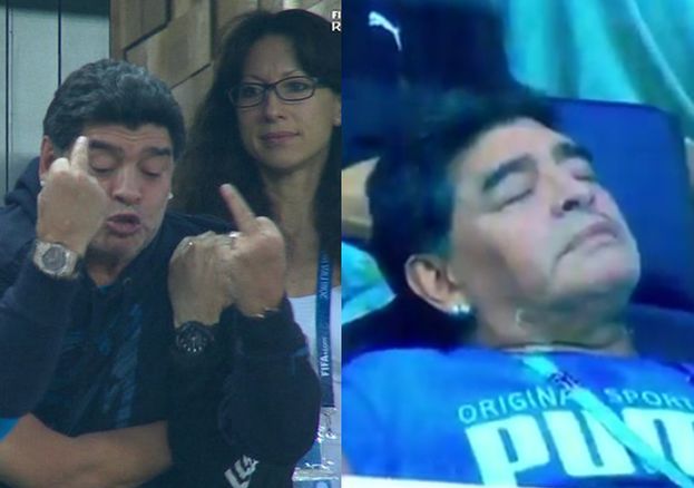 Mundial 2018: Diego Maradona pokazał sędziemu środkowy palec. Potem zasnął na trybunach