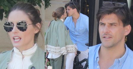 Wystylizowana Olivia Palermo całuje męża na do widzenia