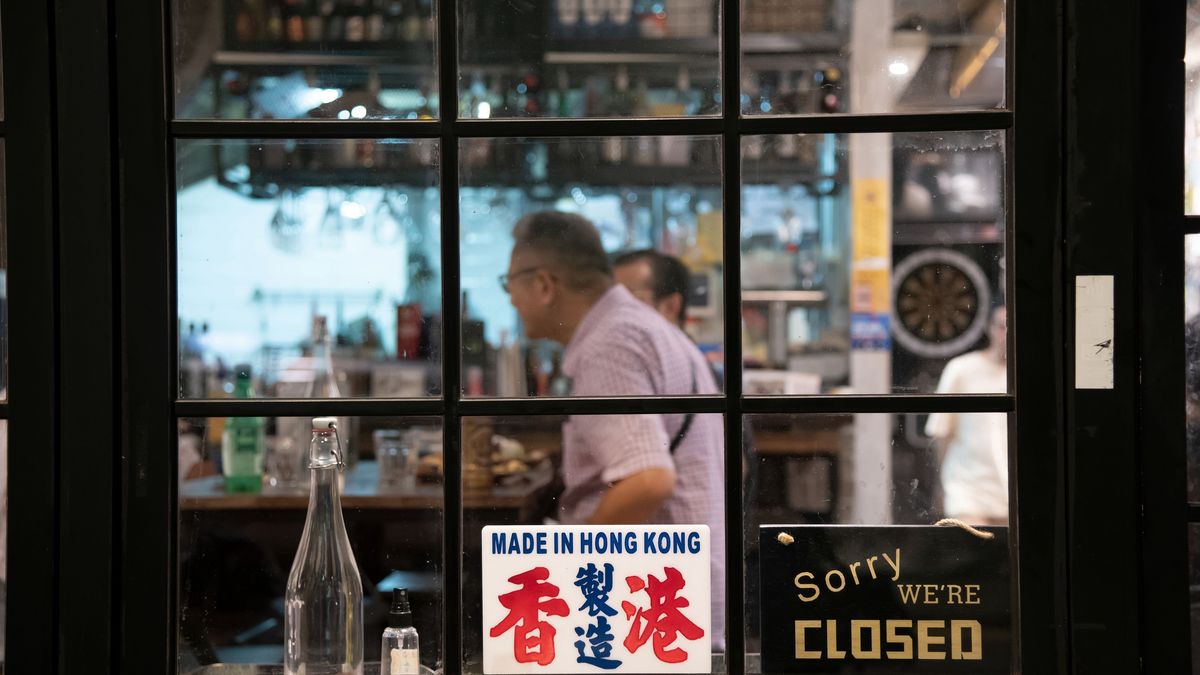 Made in Hong Kong sign. Restaurant display, Hong Kong, China.Made in Hong Kong sign. Restaurant display, Hong Kong, China. (Photo by: Bob Henry/UCG/Universal Images Group via Getty Images)UCGself, made, local, chinese, restaurants, asian, exterior, display
