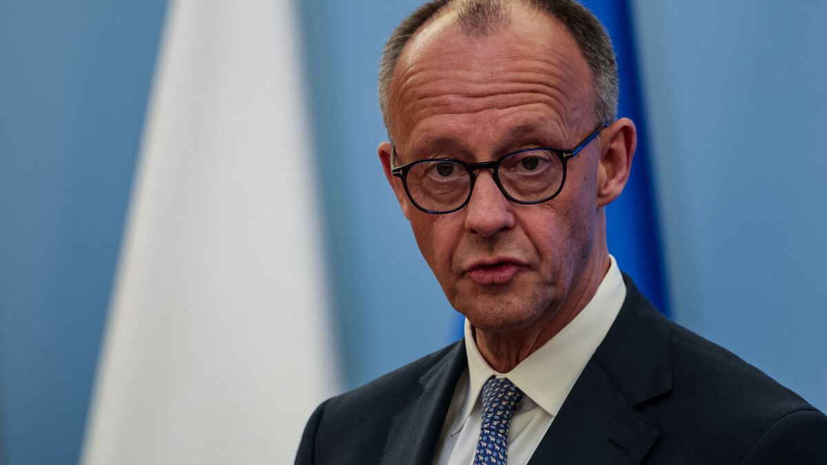WARSAW, MAZOWIECKIE, POLAND - 2025/05/07: Newly elected German Chancellor Friedrich Merz speaks during a joint press conference with Polish Prime Minister Donald Tusk (not visible) during the Chancellor's visit to Poland on his first day in office for a bilateral meeting at the Polish Prime Minister's Chancellery on Ujazdowska Street. (Photo by Dominika Zarzycka/SOPA Images/LightRocket via Getty Images)