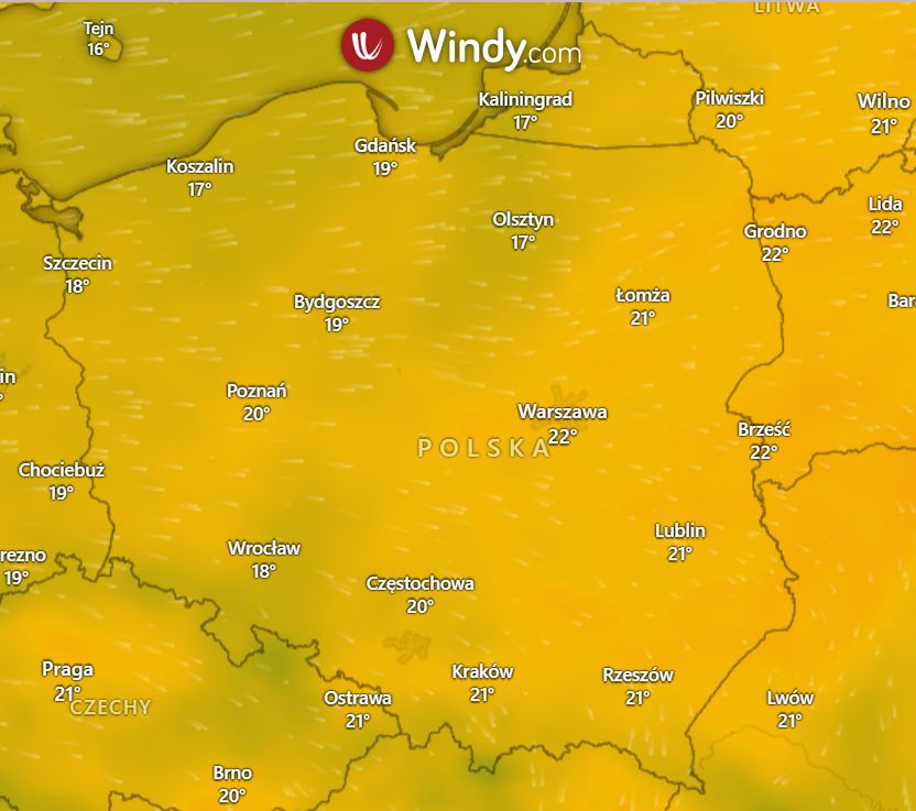 Prognozowane temperatury 3 lipca