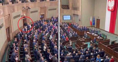 Wszyscy wstali, on wyszedł. Nagrali zachowanie Brauna