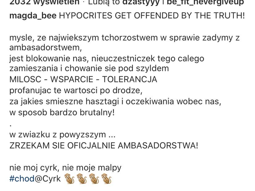 Post byłej ambasadorki Chodakowskiej