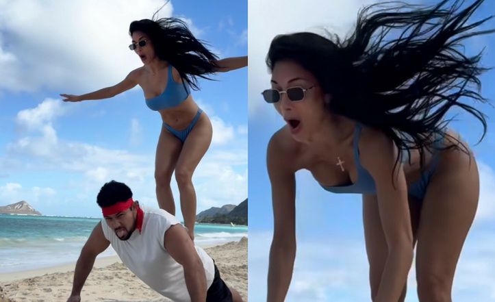 Młodzieńcza Nicole Scherzinger ćwiczy na plaży w bikini z trenerem. Figura godna pozazdroszczenia?