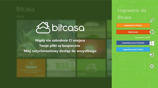 Bitcasa ekran logowania