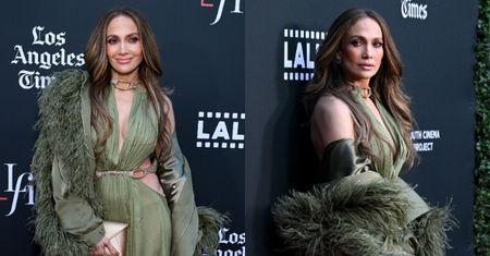 Jennifer Lopez w sukni z wycięciami i GŁĘBOKIM DEKOLTEM czaruje na gali w Los Angeles. Imponująca figura? (ZDJĘCIA)