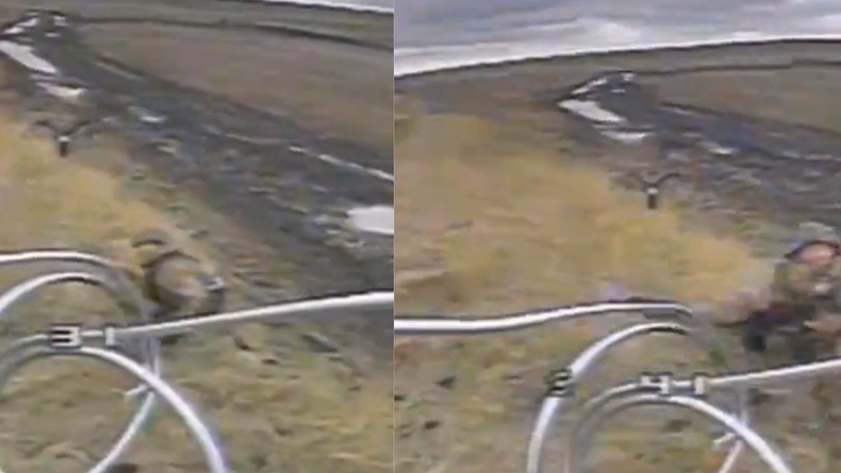 Walka rosyjskiego żołnierza z dronem