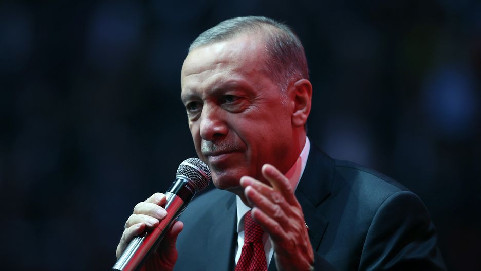 ANKARA, TURKIYE - OCTOBER 28: Turkish President and leader of the Justice and Development (AK) Party Recep Tayyip Erdogan speaks during the event presenting "Century of Turkiye," Justice and Development (AK) Partyâs projects and programs for country's future, in Ankara, Turkiye on October 28, 2022. (Photo by Murat Kula/Anadolu Agency via Getty Images)