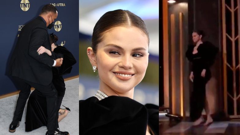 Selena Gomez zaliczyła groźny upadek na czerwonym dywanie SAG Awards! Nagrodę wręczała BOSO (ZDJĘCIA)