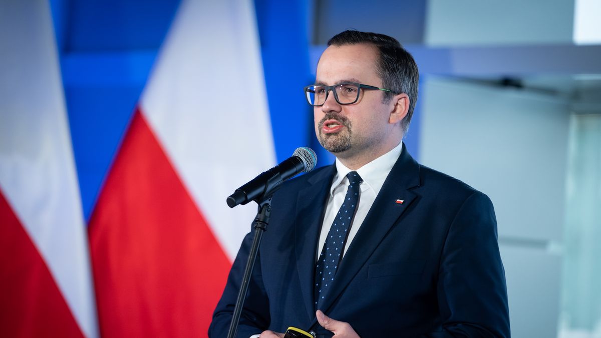 Marcin Horala (Government plenipotentiary for the STH) during the press conference on air traffic forecasts for Poland and the new Central Polish Airport (Solidarity Transport Hub) prepared by the IATA, at Chopin Airport in Warsaw, Poland, on 8 February 2022 (Photo by Mateusz Wlodarczyk/NurPhoto via Getty Images)
