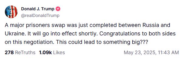 Trump poinformował o wymianie jeńców między Ukrainą a Rosją