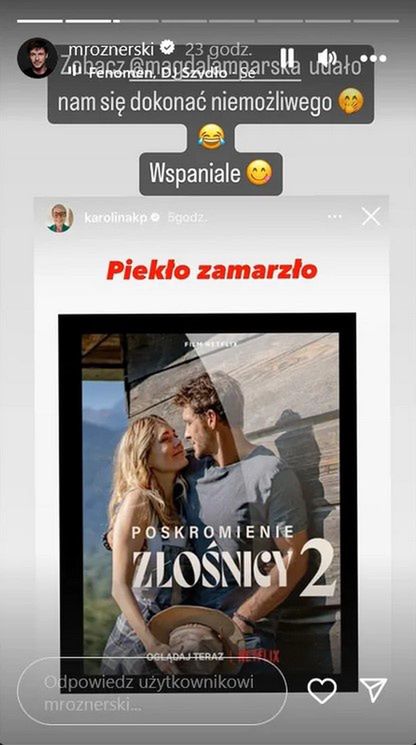 Mikołaj Roznerski wyśmiał krytykę filmu ze strony Karoliny Korwin-Piotrowskiej