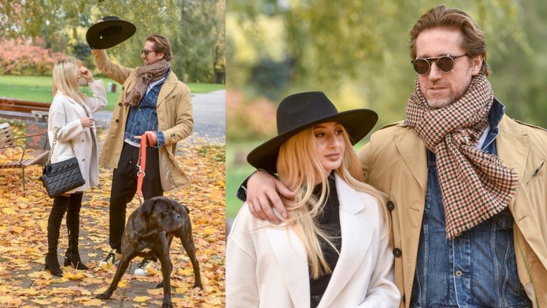 Robert Kochanek i Kinga Zapadka na spacerze z psem