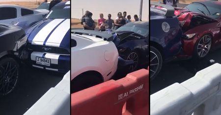 Kilka mustangów na raz opuszcza zlot. Nie skończyło się najlepiej