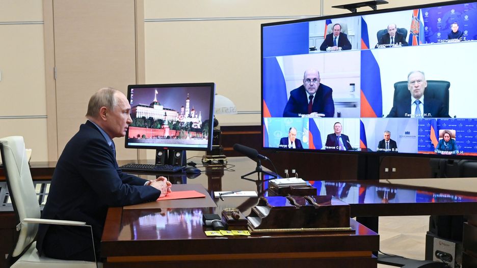 Russian President Vladimir Putin chairs a meeting with members of the Security Council via videoconference at the Novo-Ogaryovo state residence, outside Moscow, Russia, 29 March 2024. EPA/PAVEL BYRKIN/SPUTNIK/KREMLIN POOL / POOL MANDATORY CREDIT Dostawca: PAP/EPA.