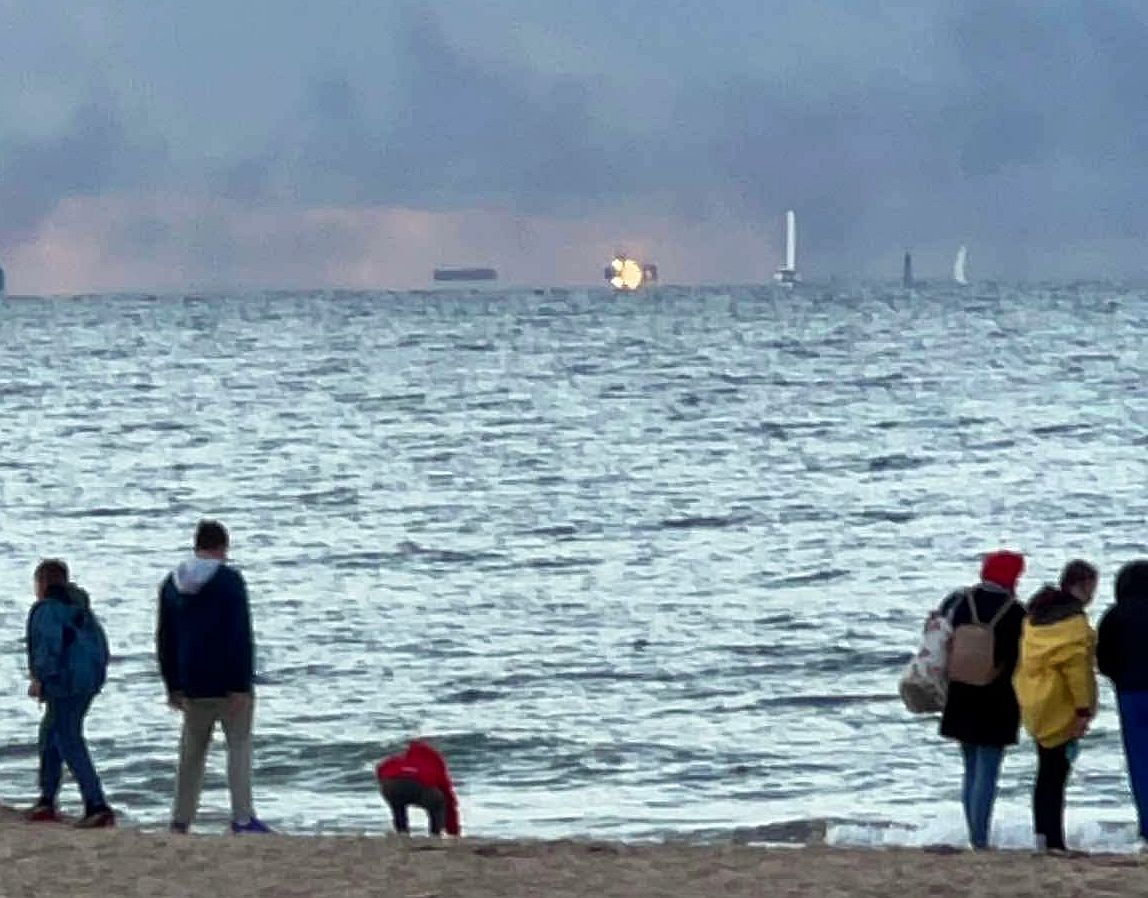 Pożar widziany z Gdańska - Plaża Jelitkowo