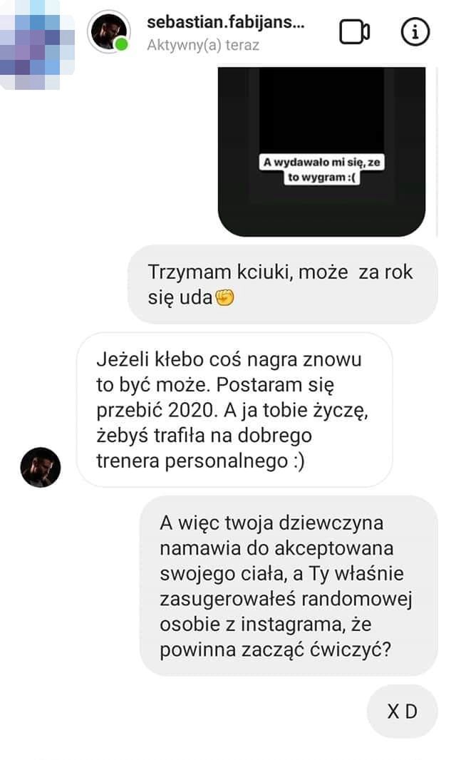 Sebastian Fabijański tłumaczy się z wysmiania internautki