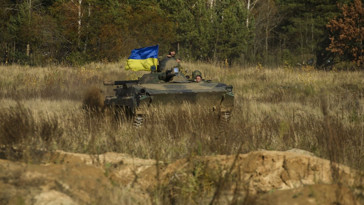 Servicemen of the First Presidential National Guard Brigade of Ukraine BUREVIY (Storm) during a practical exercise at a training ground in northern Ukraine, November 3, 2023. (Photo by Maxym Marusenko/NurPhoto via Getty Images)