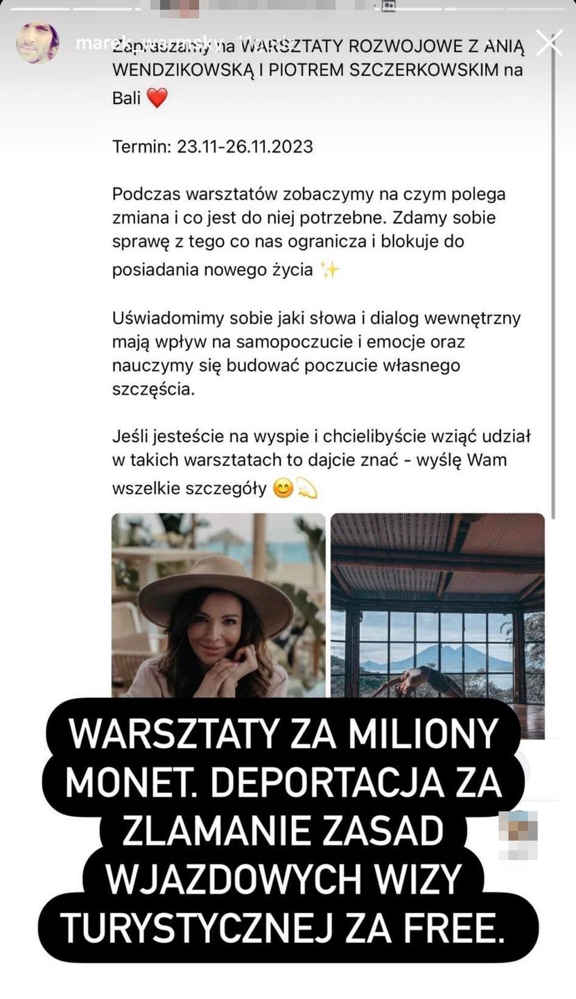 Były mąż Anny Skury drwi z balijskich warsztatów Anny Wendzikowskiej