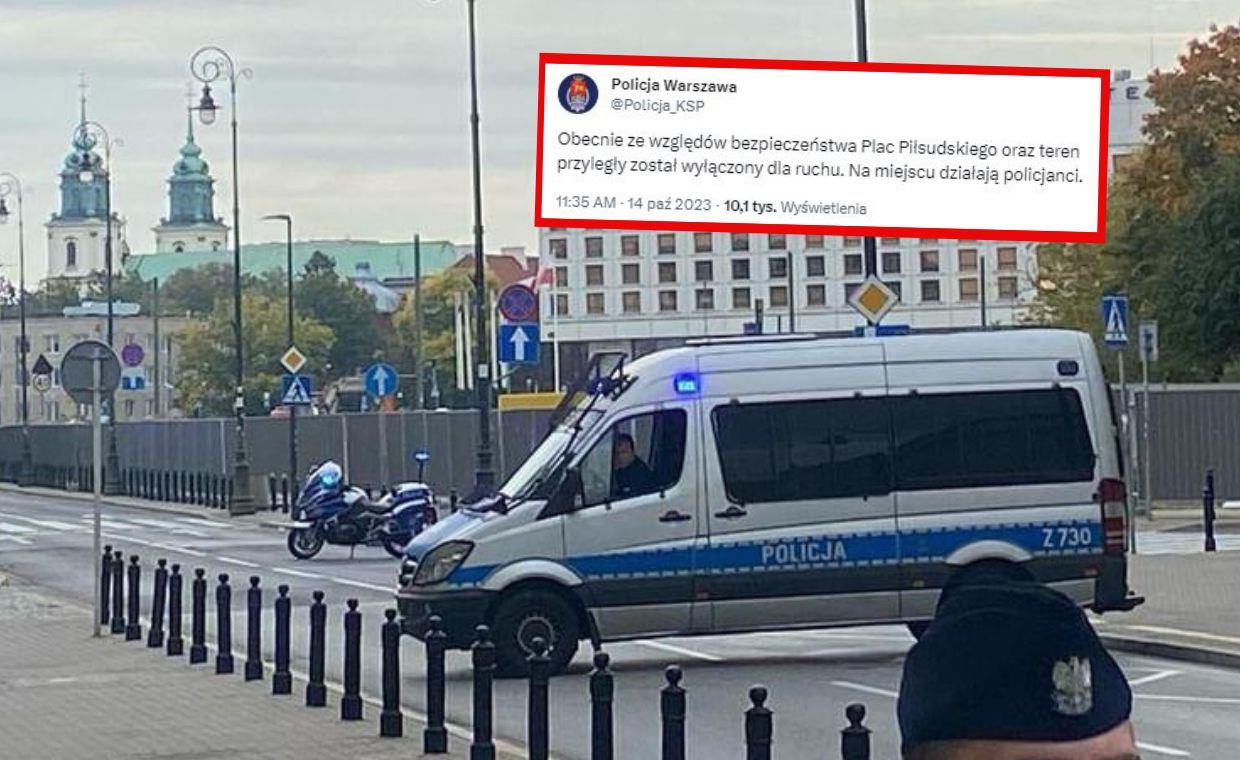 Akcja policji przy pomniku smoleńskim w Warszawie. Zdjęcie nadesłane przez czytelnika WP