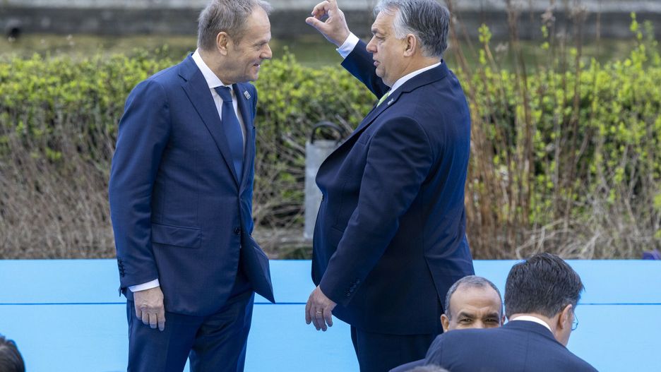 Premier Tusk na Szczycie Energii J?drowej
Mandatory Credit: Photo by Shutterstock (14396533a)
Polish Prime minister Donald Tusk and Prime Minister of Hungary Viktor Orban pictured during the European council summit, Thursday 21 March 2024 in Brussels.
European Council Summit Meeting Thursday, Brussels, Belgium - 21 Mar 2024
Shutterstock