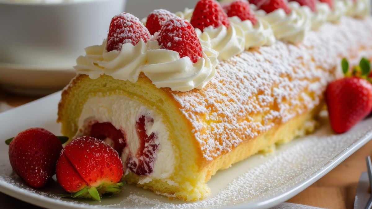 Biszkoptowa rolada z truskawkami 