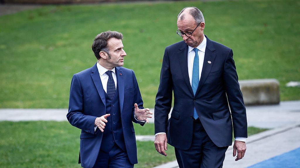 Informal European Union (EU) Leaders Retreat
Emmanuel Macron, France's president, left, and Friedrich Merz, Germany's chancellor, arrive at an informal European Union (EU) leaders retreat at Alden Biesen Castle in Rijkhoven, Belgium, on Thursday, Feb. 12, 2026. EU leaders are to discuss ways to bolster the single market amid new geoeconomic challenges. Photographer: Simon Wohlfahrt/Bloomberg via Getty Images
Bloomberg
emea, e.u., eu, european, belgian, euro members, summit, conference, speakers, forum