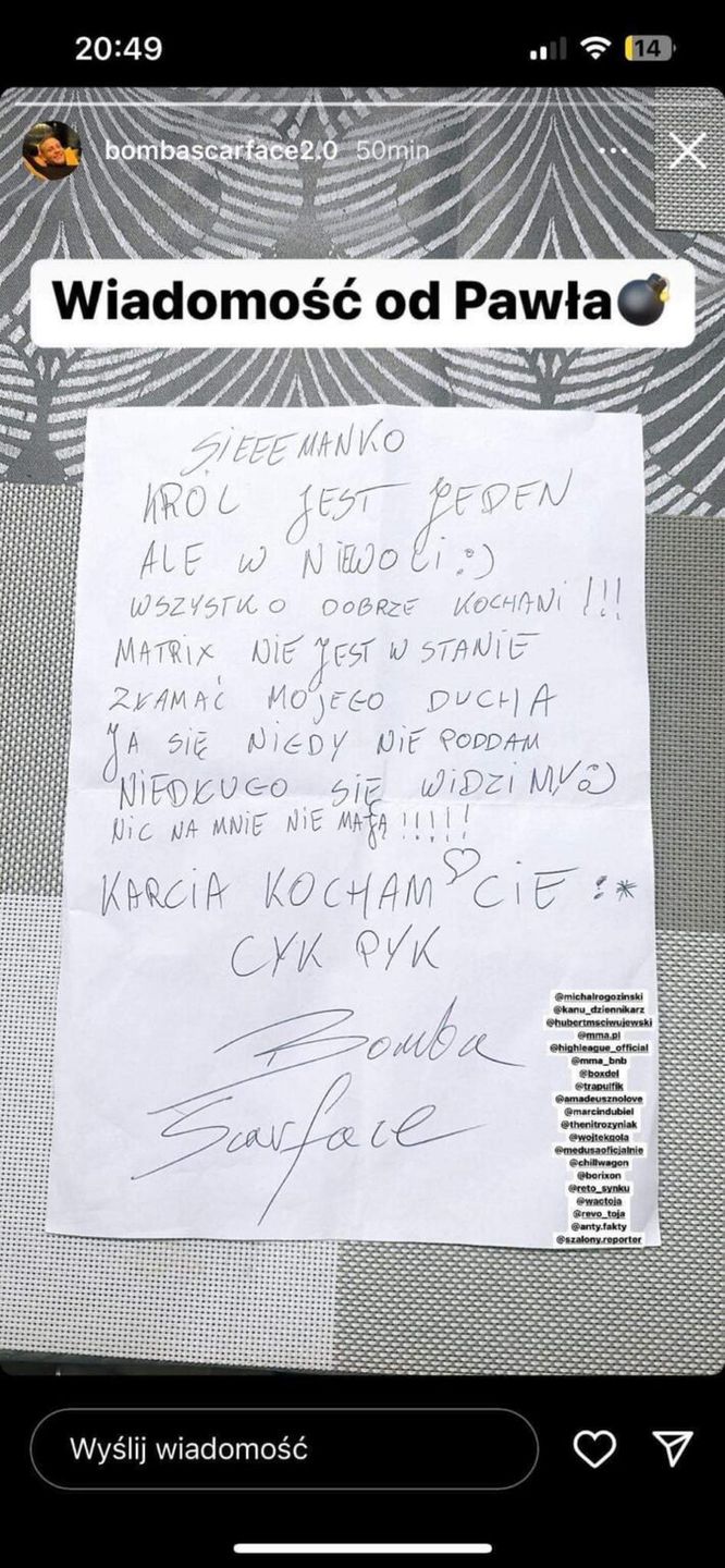 Zdjęcie z wiadomością od Pawła B. (mma.pl)
