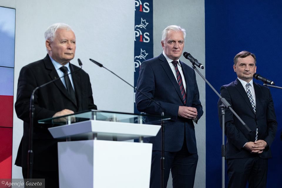 Liderzy Zjednoczonej Prawicy - Jarosław Kaczyński, Zbigniew Ziobro i Jarosław Gowin