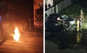 Pożar samochodu przy ul. Jasnej w Płocku. Ogień objął komorę silnika!