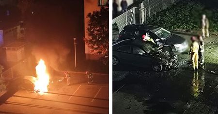 Pożar samochodu przy ul. Jasnej w Płocku. Ogień objął komorę silnika!