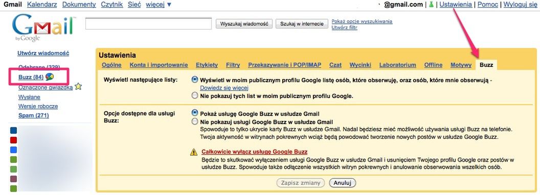 Jak wyłączyć Google Buzz? 3
