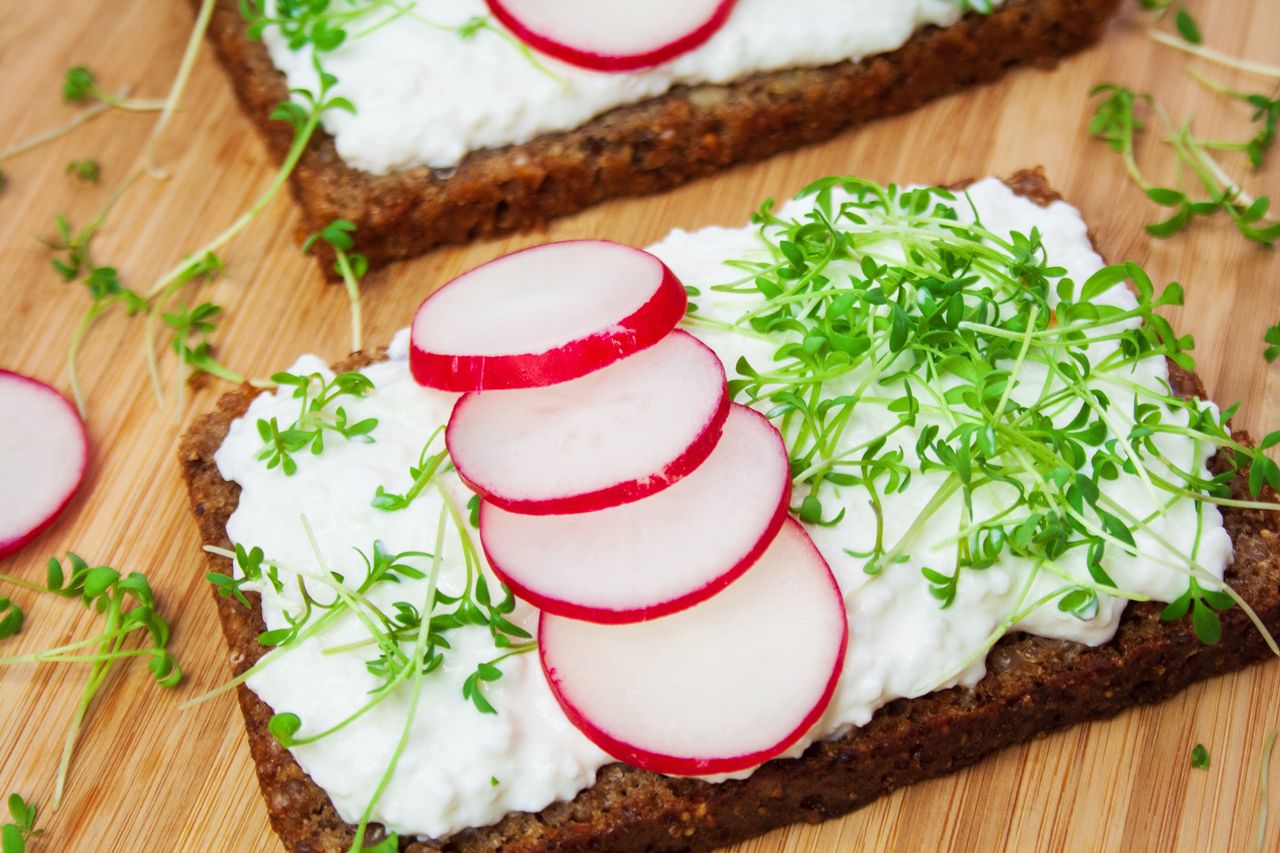 Colourful sandwiches on wholegrain bread