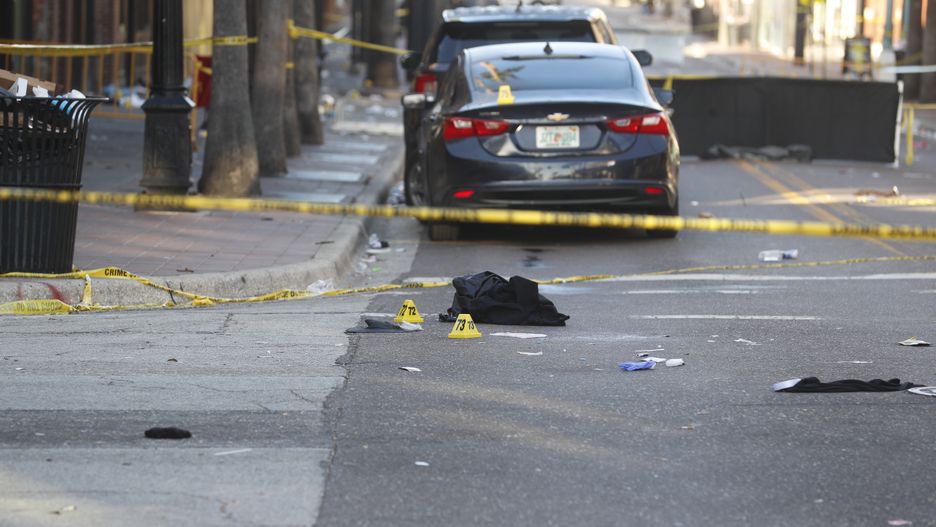 TAMPA, FLORIDA - OCTOBER 29: Bullet casings are marked on the street as the Tampa Police Department and the Hillsborough County Sheriff's Office investigates a fatal shooting in the Ybor City neighborhood on October 29, 2023 in Tampa, Florida. According to reports, two people from two different groups opened fire as hundreds of people were on the street early Sunday morning in an area filled with bars and clubs. (Photo by Octavio Jones/Getty Images)