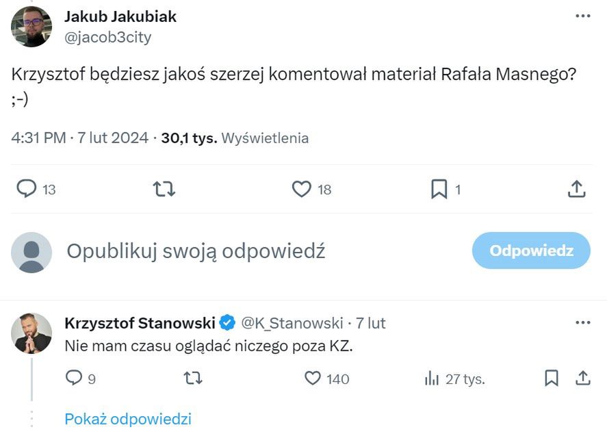 Stanowski nie będzie komentował nagrania Masnego