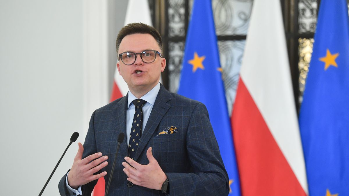 Warszawa, 20.02.2024. Marszałek Sejmu Szymon Hołownia podczas konferencji prasowej, przed posiedzeniem prezydium Sejmu i Konwentu Seniorów, 20 bm. w Sejmie w Warszawie. (mr) PAP/Piotr Nowak