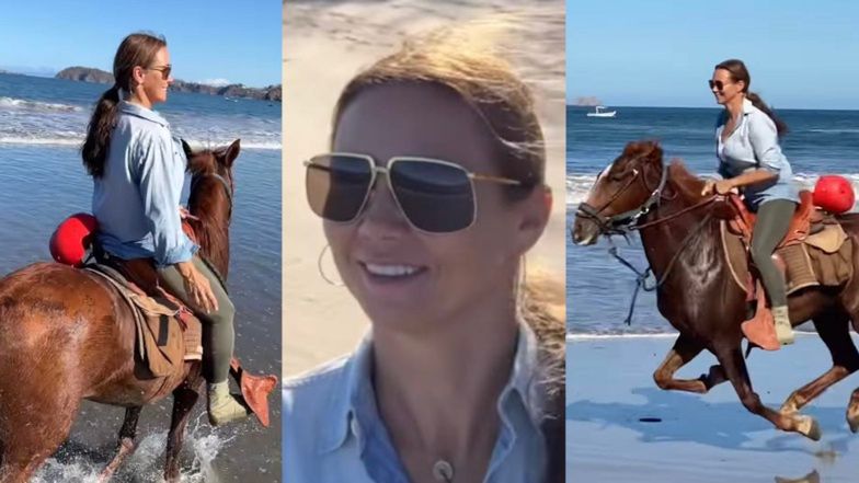 Kinga Rusin gna na gniadym rumaku brzegiem Pacyfiku 