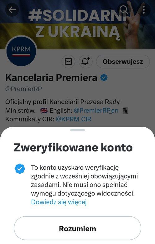 Twitter Kancelarii Prezesa Rady Ministrów, szczegóły konta