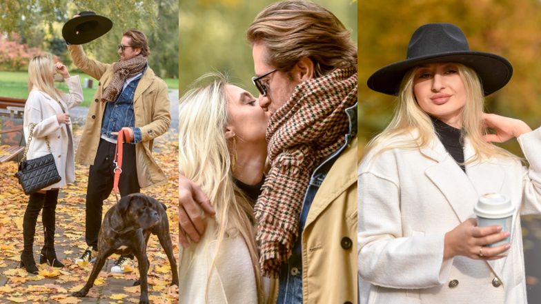 Robert Kochanek i Kinga Zapadka na spacerze z psem